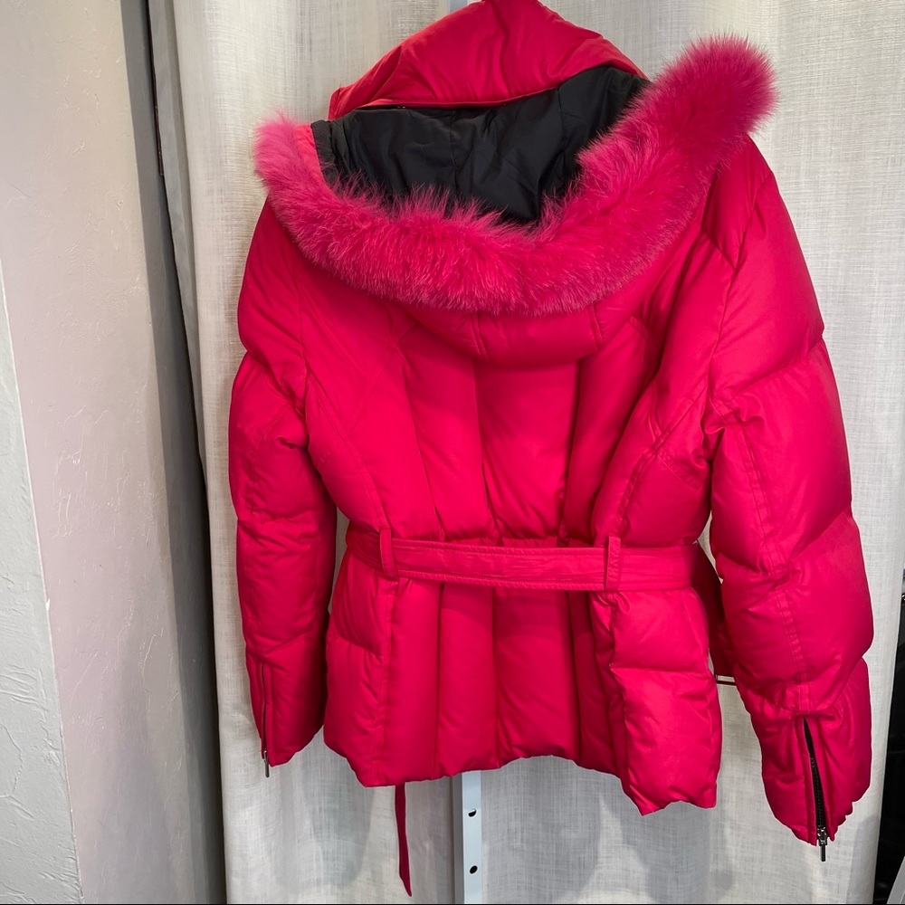 Bernardo Magenta/Lipstick Pink Down Puffer Jacket w/Magenta Fox Trim - L - Picture 2 of 9